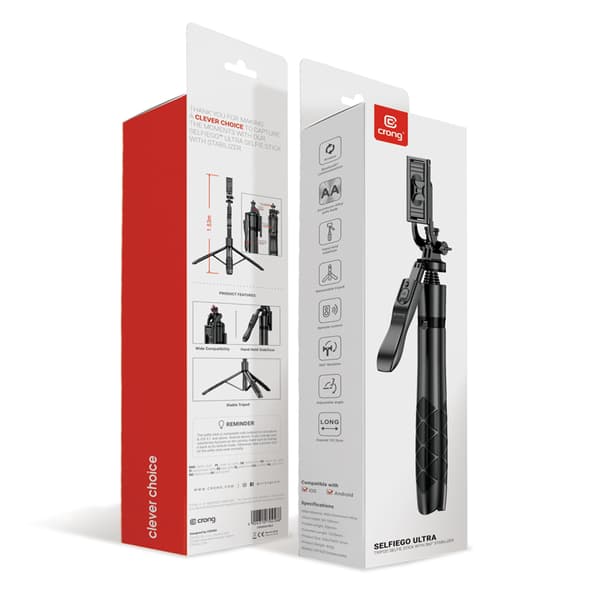 Crong SelfieGo Ultra - Aluminium Bluetooth Selfie Stick Tripod (Sort)