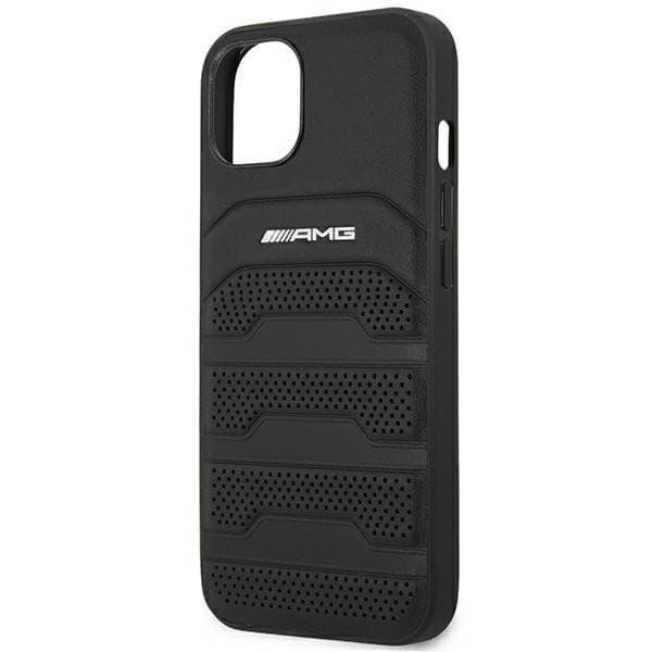 AMG AMHCP14MGSEBK iPhone 14 Plus / 15 Plus 6,7" sort/sort hårdt cover i læder med prægede linjer