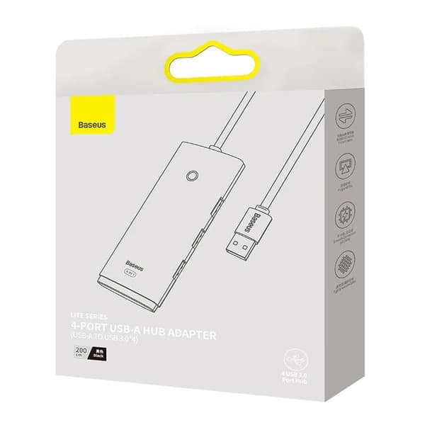 Baseus Lite Series 4-i-1 USB-hub till 4x USB 3.0 2m (svart)