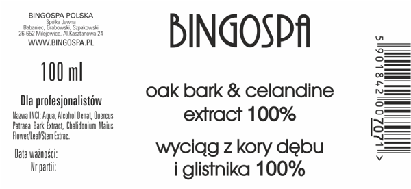 100% ekstrakt af egebark og celandine (kosmetisk råmateriale) BINGOSPA