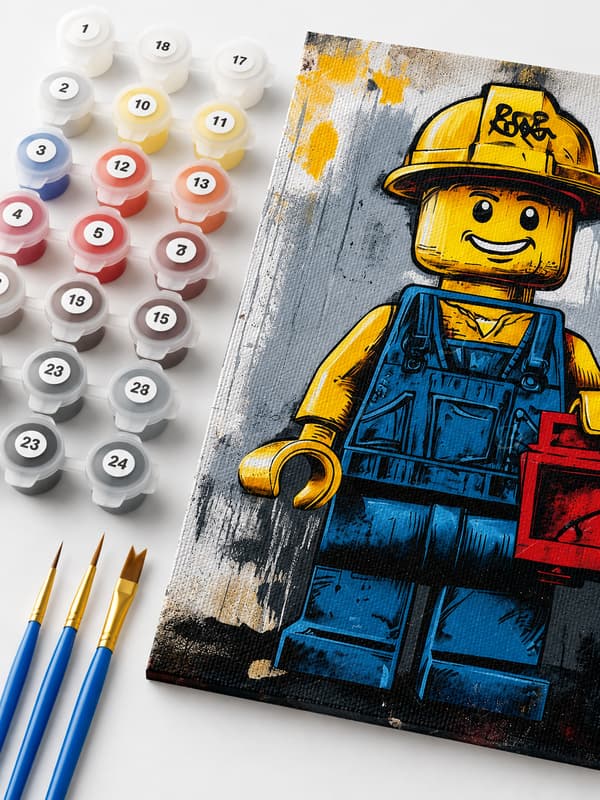 Lego Builder målning med siffror och ram 40x50 cm
