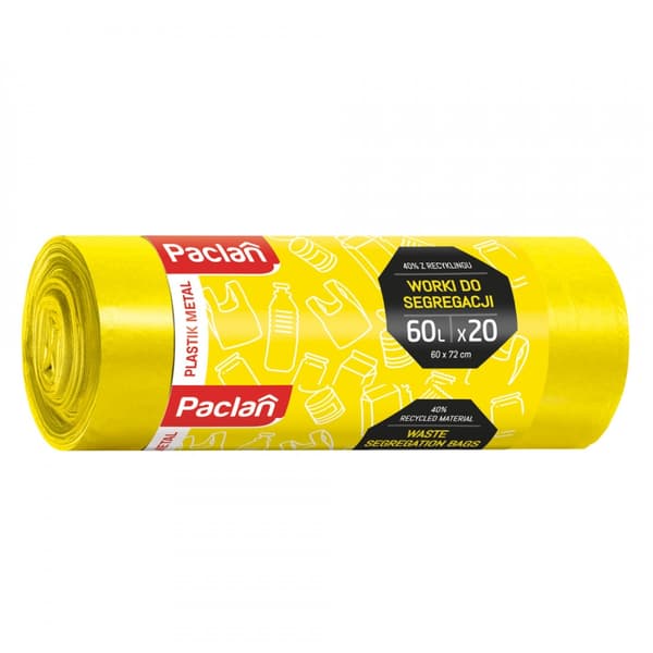 Paclan affaldssække til sortering, plastik, 60l, 20 stk, gul,