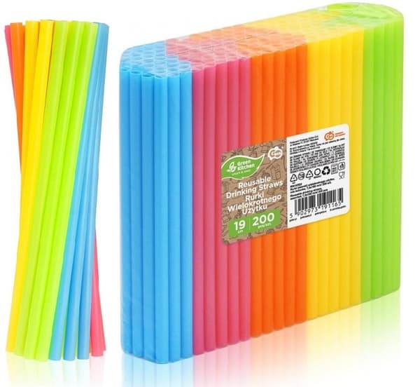 Genanvendelige plastiksugerør mix 200 stk.
