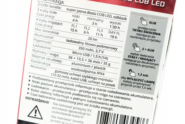 PROX APUS Ladattava pyöränvalo 20 lm