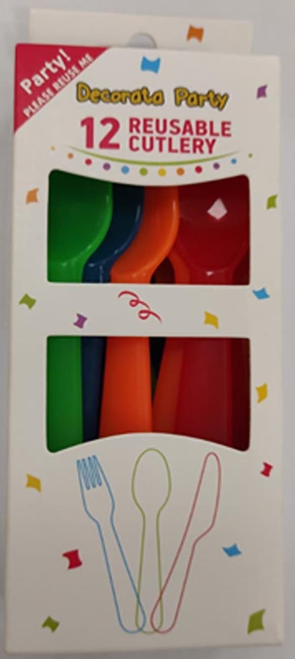 Färgglada återanvändbara plastbestick 12 st.