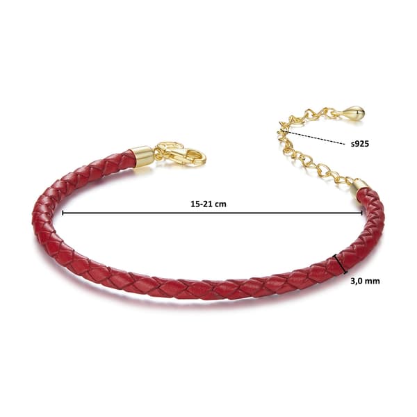 Modulær læderarmbånd, justerbart, 15-21 cm, forgyldt, rødt