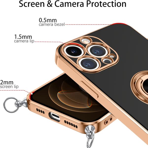 Apple iPhone 12 Pro Max -kotelo, musta, kiinteällä selkänauhalla
