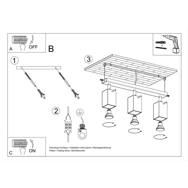 Loftlampe Merida 3 GU10 sort Sollux SL.0101