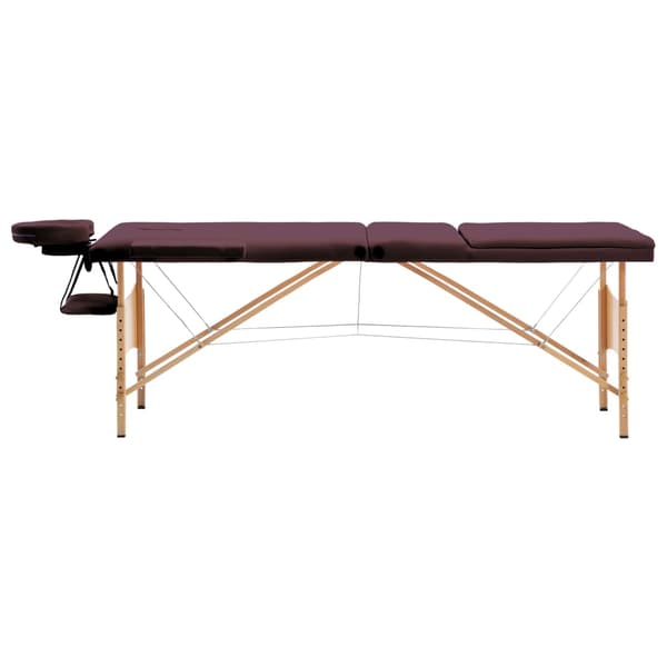 vidaXL foldbar massagebrik, 3-zoner, træ, vinlilla