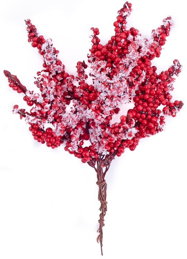 Frostade grenar med röda frukter 11 cm 6 st.