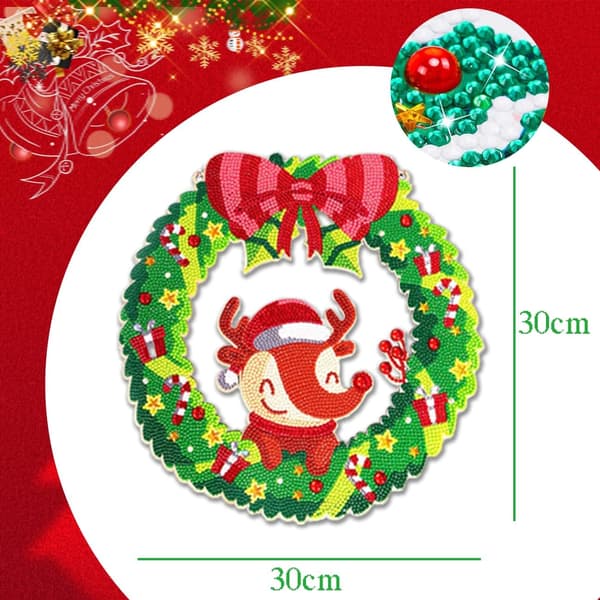 JULEKRANS-SÆT MED RENSDYR-DIAMANTBRODERI + METALKÆDE