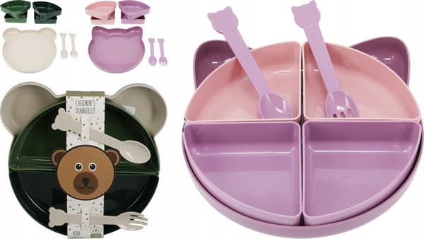 Barnmatsset, rund plasttallrik och bestick, 1 st.