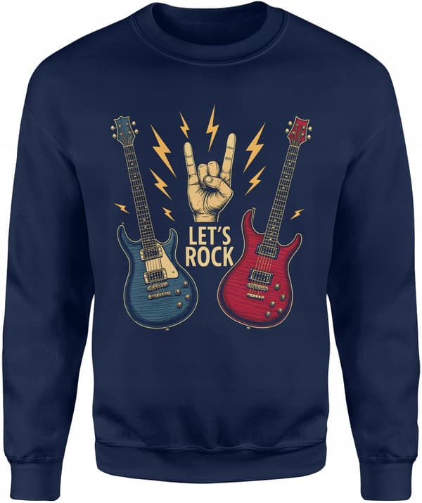 Herrtröja med rock'n'roll-tryck och elgitarrer LET'S S