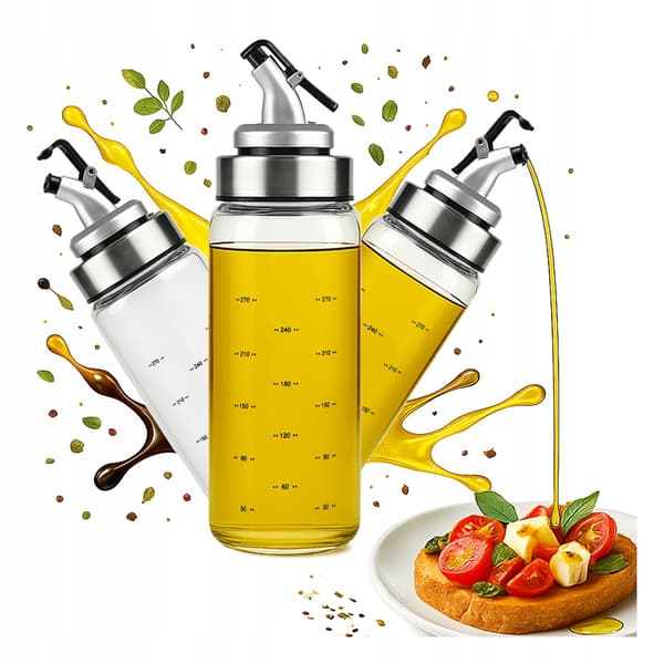 Glasflaskedispenser med skala 300 ml til olie, sauce, eddike, sirup