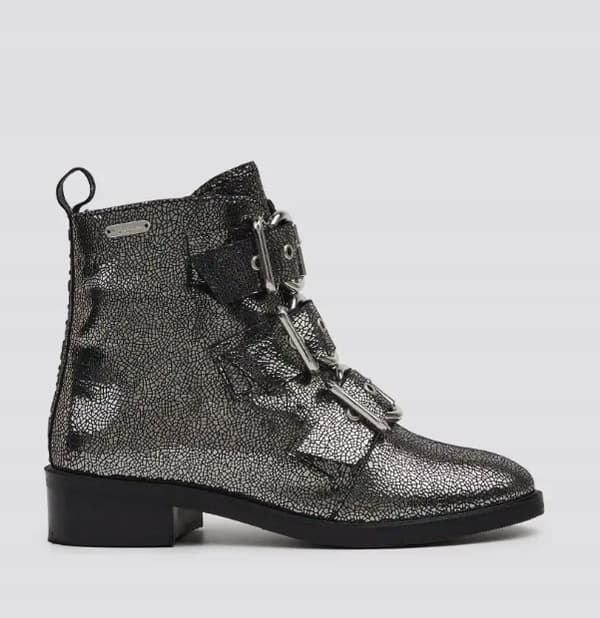 Pepe Jeans dam silverläderstövlar med spänne storlek 37