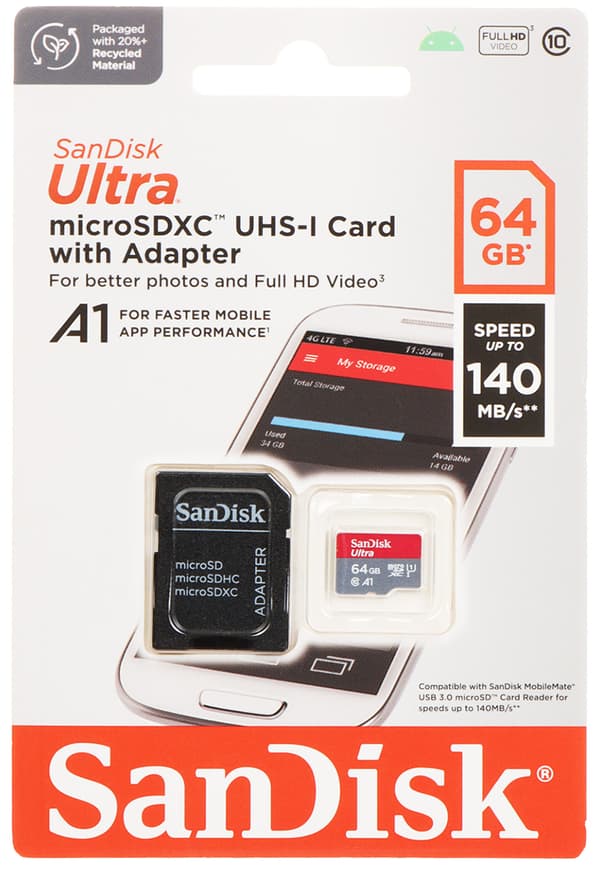 SANDISK SD-MICRO-10/64-SAND 64 GB MINNESKORT