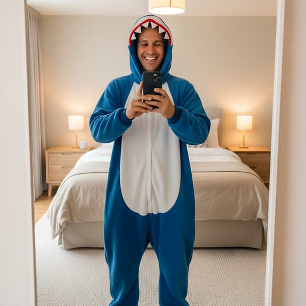 Kigurumi-pyjamas blå haj XL 175-185 cm