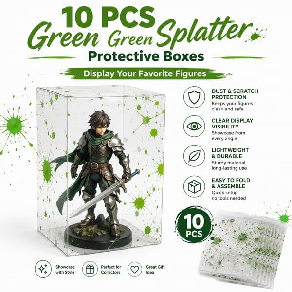 10x Transparent Skyddsdisplaylåda för Figurer med Grön Effekt