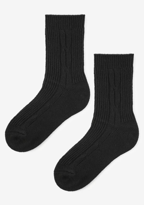Damsockor i angora med ribbad textur svarta D38 Marilyn one size