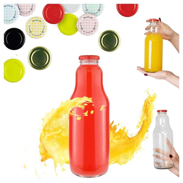 FRUIT-flaska 1L glasflaskor för juice, sirap, juice 1000ml + LOCK