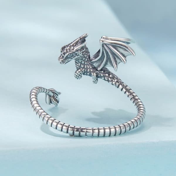 Justerbar silverring med flygande drake i 925 silver
