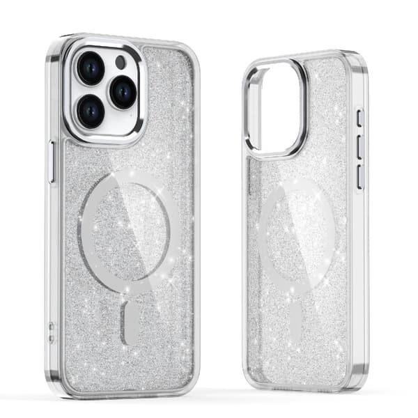 Glitter-cover MagSafe til iPhone 16 - hvid med glimmer