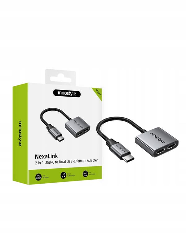 INNOSTYLE ADAPTER 2X USB-C ADAPTER TYP C KABEL FÖR SAMSUNG APPLE MED DAC