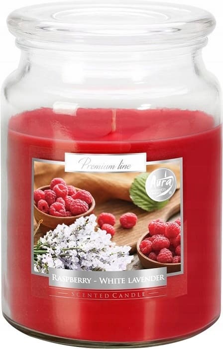 Paraffinljus med hallondoft - vit lavendel, stort glas, Aura, 1 st.