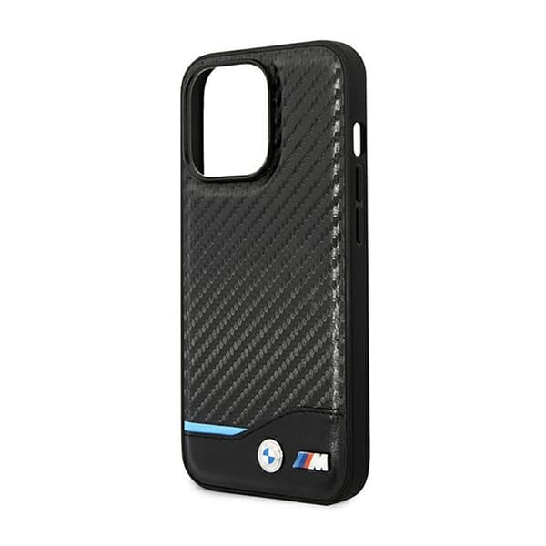 BMW Läder Carbon Blue Line - iPhone 14 Pro Skal (Svart)