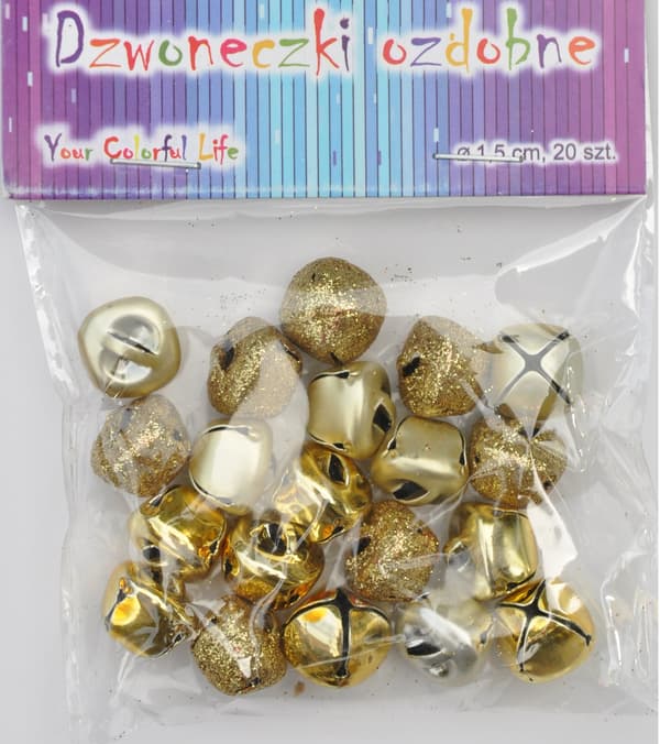 Metallglitterklockor guld 1,5 cm 20 st.
