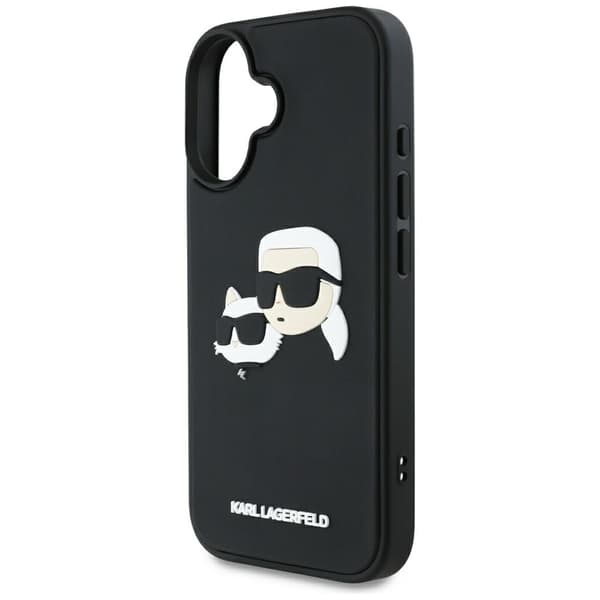 Karl Lagerfeld HC 3D Gummi Dobbelthovedet Etui til iPhone 16 Sort