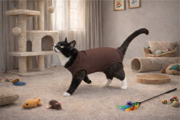 Postoperativ kattklädsel storlek M hundförkläde bekväm bomull brun