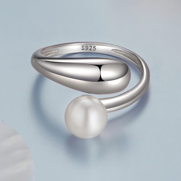 Justerbar silverring med droppformad pärla, silver 925