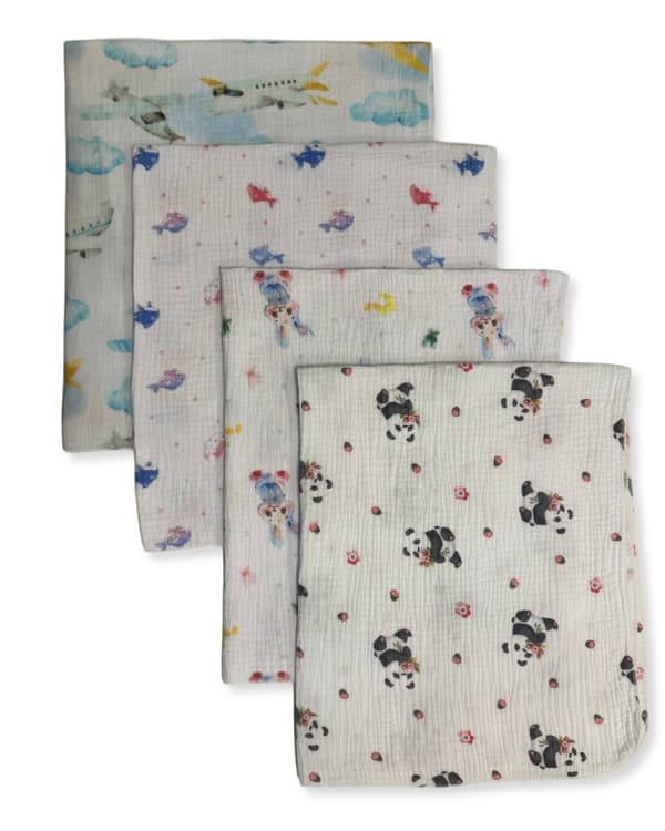 4-pack mini muslin skrivklutar 38x38 set för pojke