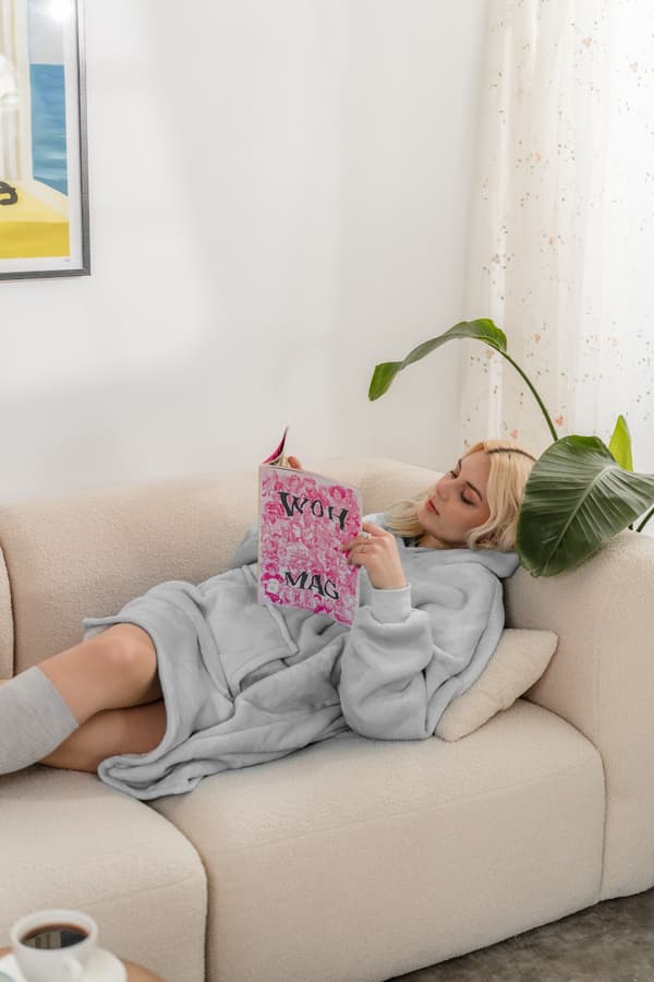 Kocobluse tv-tæppe med hætte, lang, dame-/herre-blød, unisex-badekåbe