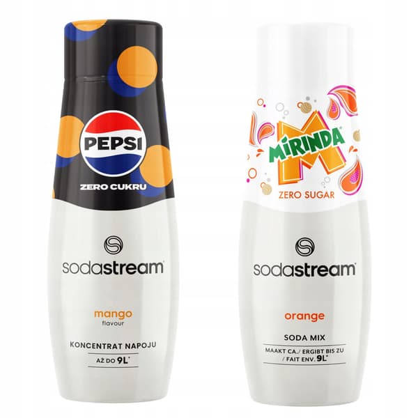 Sæt med 2 koncentrater. Sodastream Pepsi MAX Mango + Mirinda Zero sukkerfri