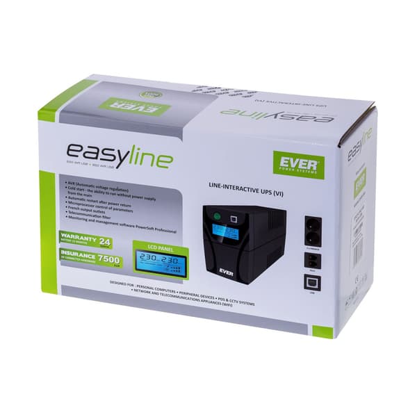 Ever EASYLINE 650AVR USB UPS, 0,65 kVA, musta