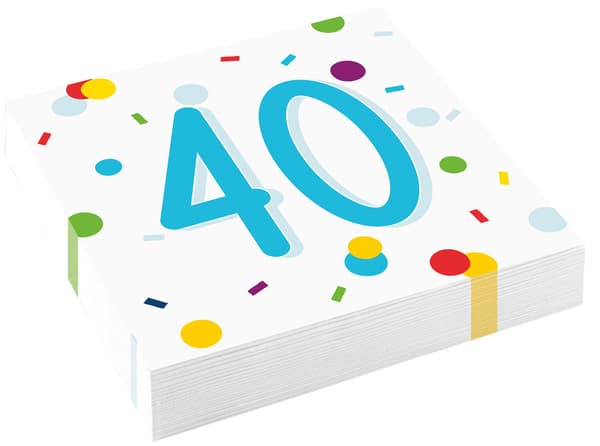 Konfettiservetter 40-årsdag 33x33 cm 20 st.