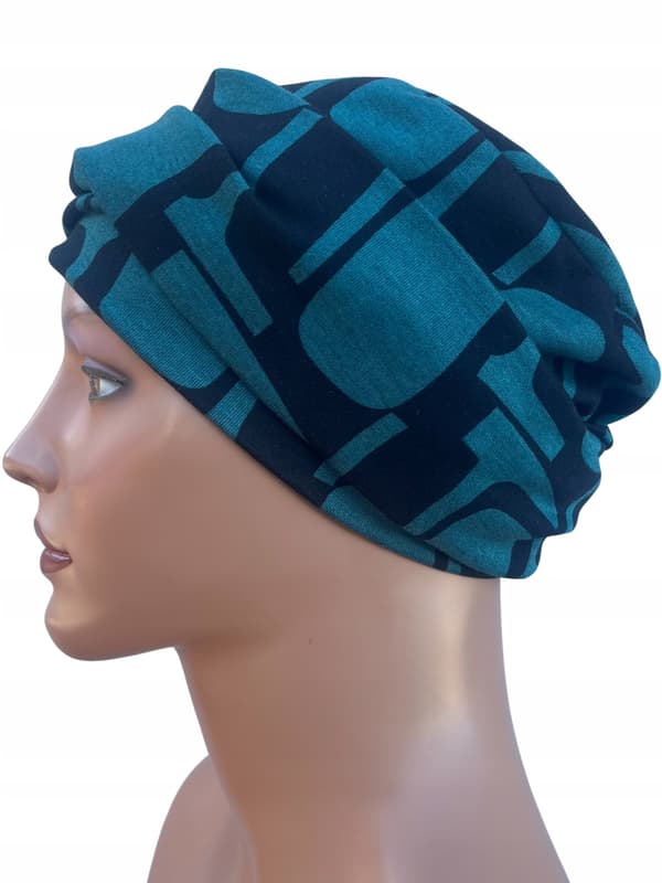 Varm vintermössa, Aurora 453 turban med pannband - blått foder