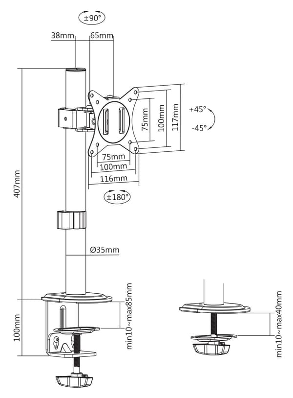 BRATECK-LDT66-C01 FÄSTE FÖR BORDSMONITOR
