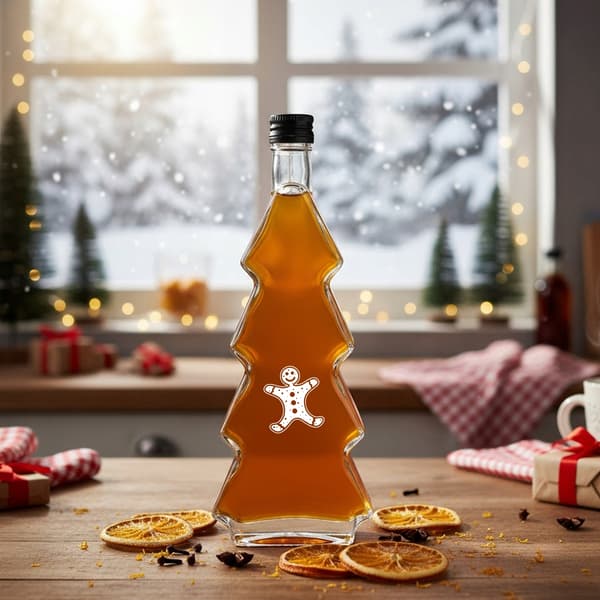 5x julgransflaskor 500ml MED TRYCK för likör, tinktur, present