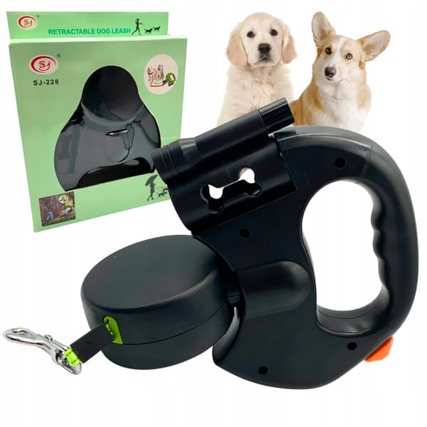 3M Dobbelt Automatisk Snor til To Hunde med Lommelygte Solid Tape