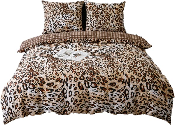 Satin Sengesæt 220x200cm Leopard Beige Brun