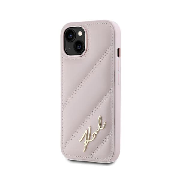 Karl Lagerfeld Diagonal Quilted Script - iPhone 15 / 14 / 13 -suojakuori (vaaleanpunainen)