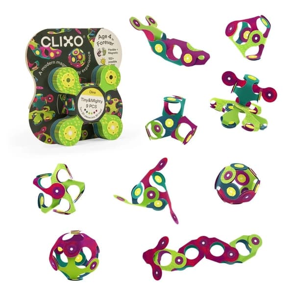 Fleksible magnetiske klodser Clixo Dino 9 stk - 4+
