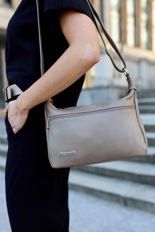 Elegant beige lædermessengertaske Beltimore L40 til kvinder
