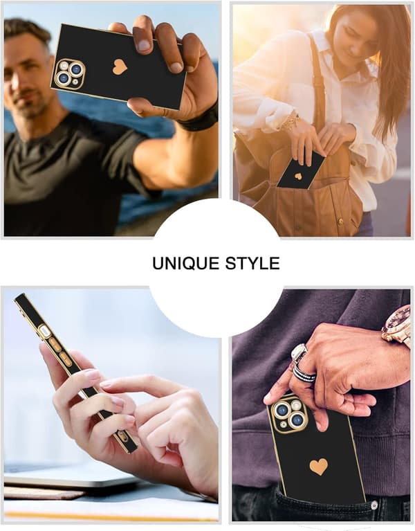 APPLE IPHONE 13 ETUI LYS SILIKONE SORT GULD MED HJERTE