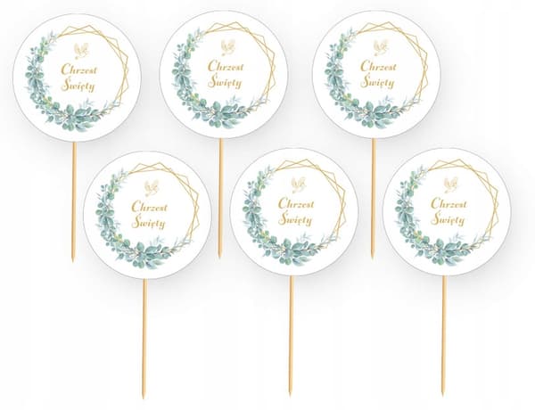 Toppers Pickers Kagedekoration Cupcakes Hellig dåb Dåb Boho 6 stk.