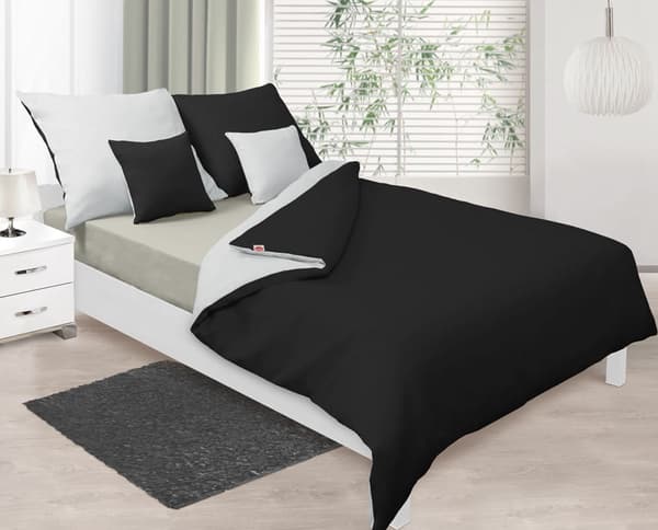 Satin Bäddset 160x200 DUBBELT SIDA Svart och Grå