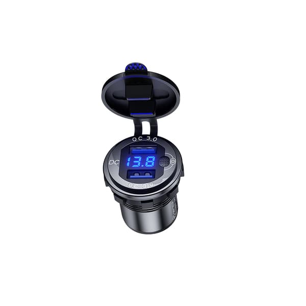 BIKETEC PRO MOTORCYKELSTIKDÅS 2X USB-A 3.0 QC MED VOLTMETER (EL)